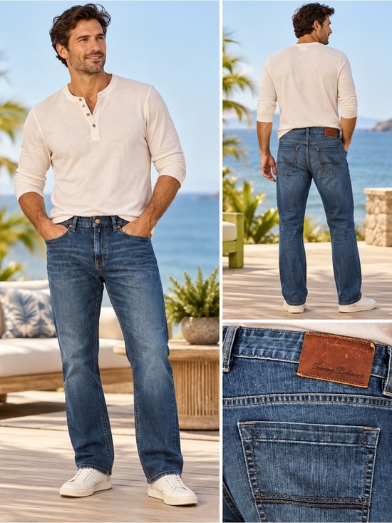 Tommy Bahama Other - Tommy Bahama Men’s Blue Denim Straight Leg Jeans Leather Patch Classic Fit